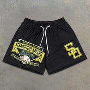 Baseball Graphic Print Elastic Shorts
