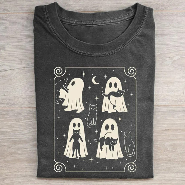 Cute Ghost & Cat Halloween T-shirt