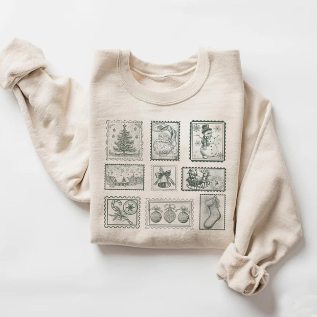 Retro Christmas Postage Stamp Sweatshirt