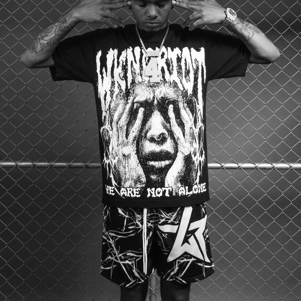 Blindfolded casual street T-shirt mesh shorts two-piece set