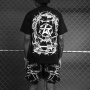 Blindfolded casual street T-shirt mesh shorts two-piece set