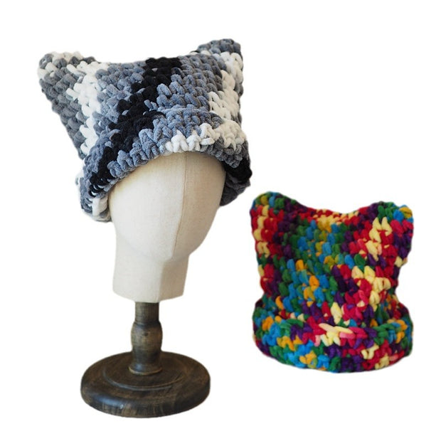Cat ears handmade crochet couple wool knitted hat