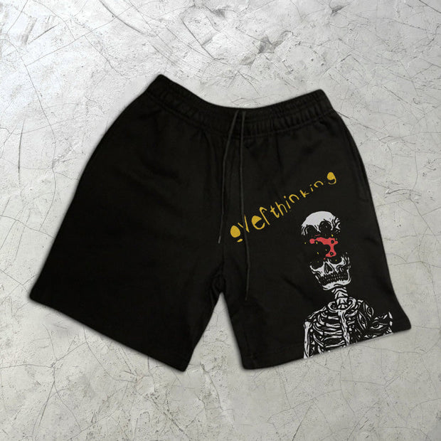 Skull Graphic Print Elastic Shorts