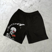 Skull Rose Print Elastic Shorts