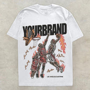 Stylish and sporty round neck loose printed short-sleeved T-shirt