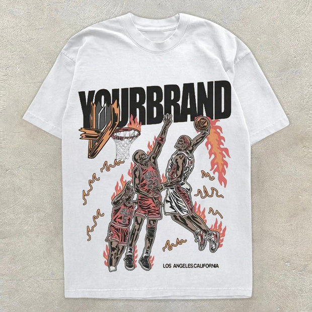 Stylish and sporty round neck loose printed short-sleeved T-shirt