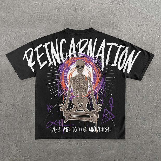 Reincarnation Takes Me To The Universe Print Short Sleeve T-Shirt