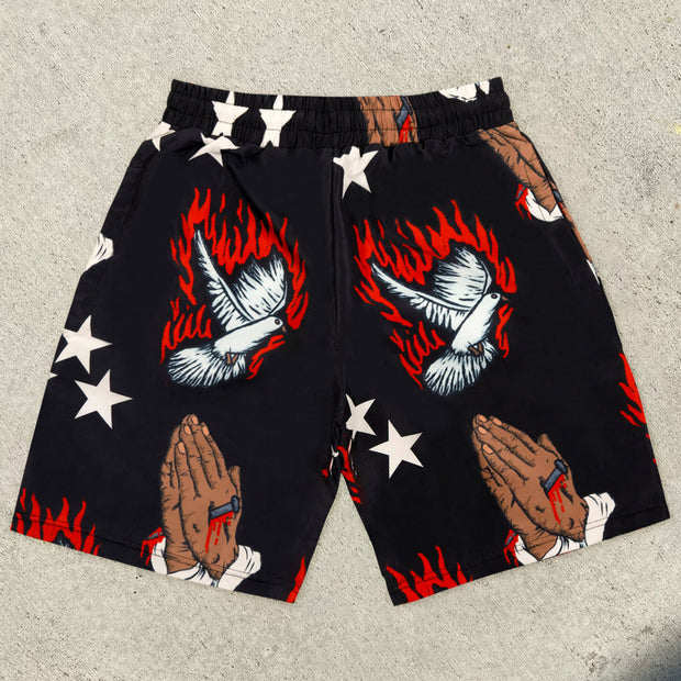 Faith Vintage Print Street Hip Hop Shorts