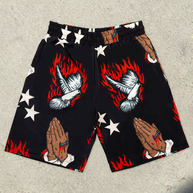 Faith Vintage Print Street Hip Hop Shorts