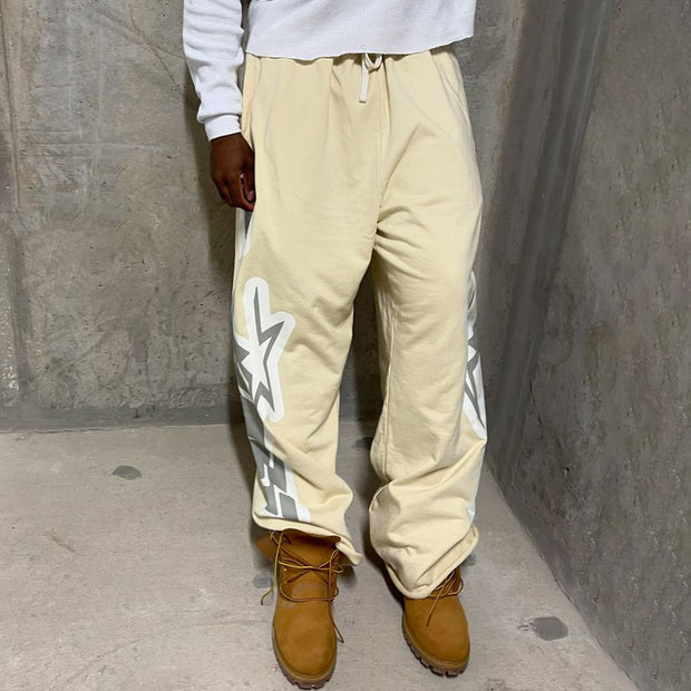 Casual Pentagram Letters Print Pocket Trousers
