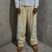 Casual Pentagram Letters Print Pocket Trousers
