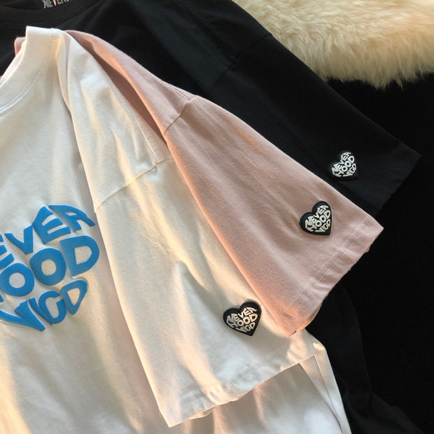 Personalized blue sky and white cloud foam printing short-sleeved T-shirt