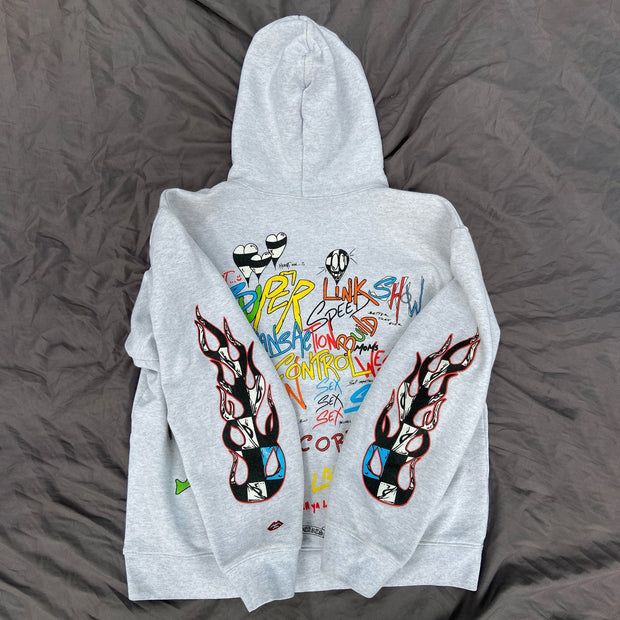 Flame Multi-Element Print Long Sleeve Hoodies
