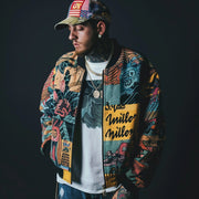 Retro patchwork graffiti casual street zipper jacket