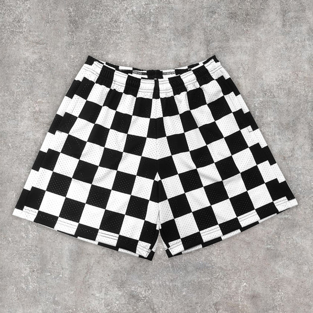 Casual Checkerboard Print Track Shorts