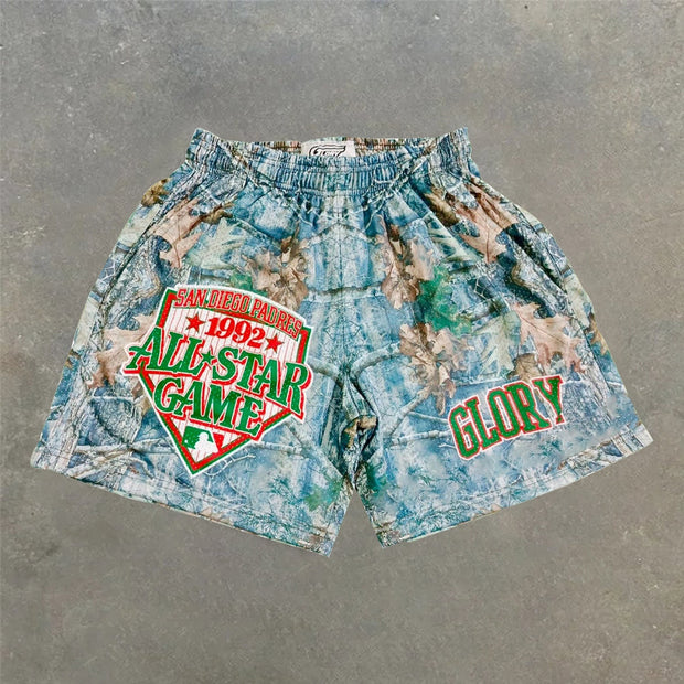 Personalized Street Style Tree Camouflage Print Mesh Shorts