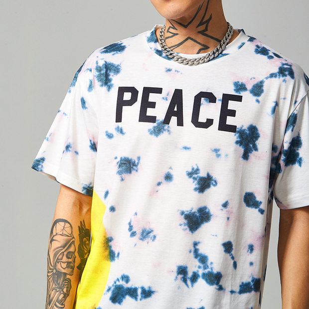 Smiley print street tie-dye casual loose short-sleeved T-shirt