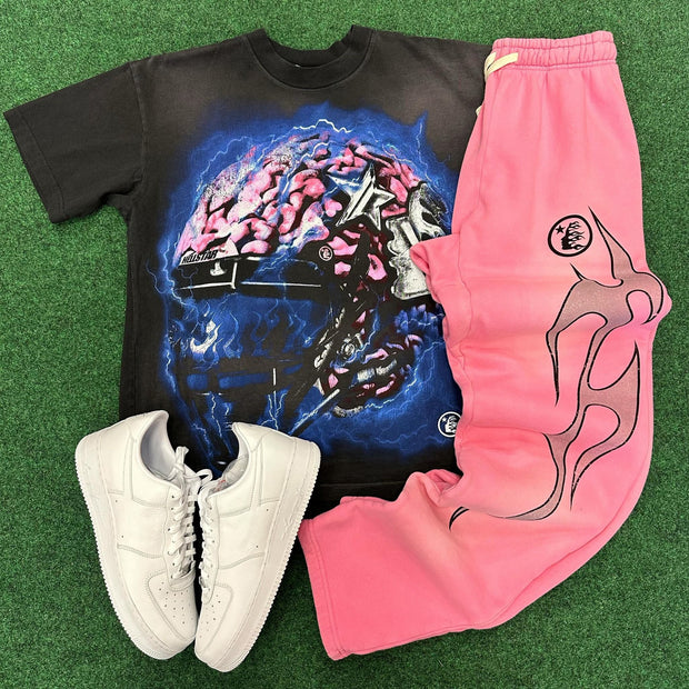 Print T-shirt Sweatpants Two Piece Set