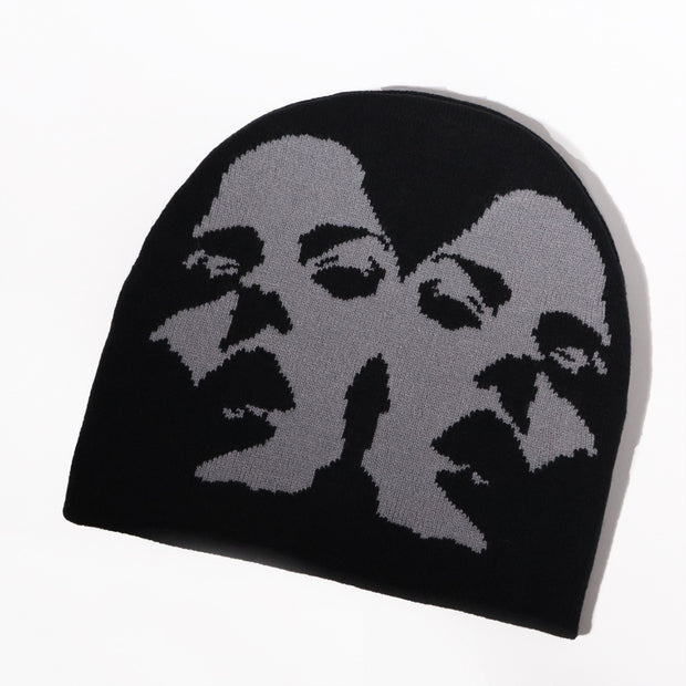 Double Face Woman Pattern Knitted Hat