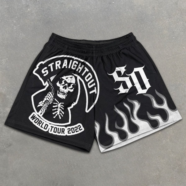 Skull Flame Graphic Print Elastic Shorts