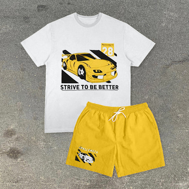 Retro Fashion Street Print Short Sleeve Suit