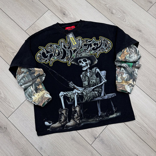 godspeed skull camouflage fake two-piece long sleeve