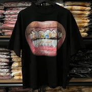 Jesus Lips Print Short Sleeve T-Shirt