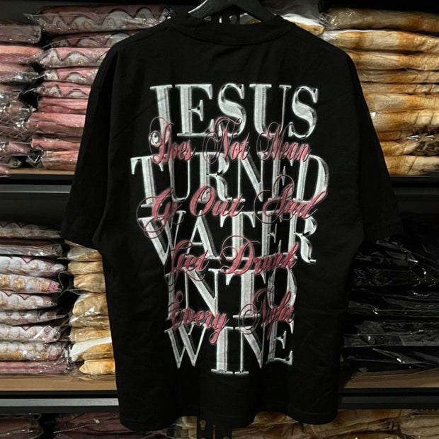 Jesus Lips Print Short Sleeve T-Shirt