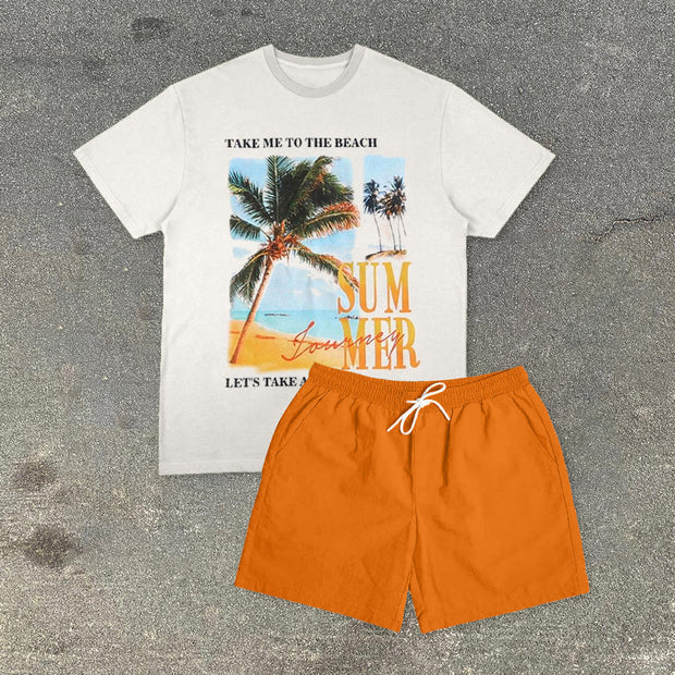 Retro Print Casual Street Short Sleeve Suit
