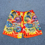 Contrast Color Trend Vintage Print Street Shorts