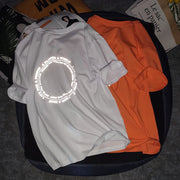 Reflective printed combed cotton round neck short-sleeved top