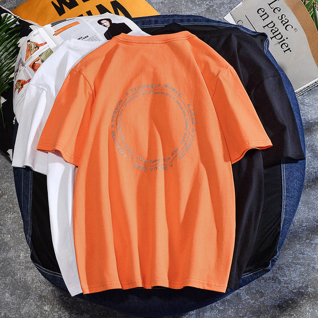 Reflective printed combed cotton round neck short-sleeved top