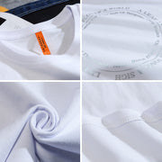 Reflective printed combed cotton round neck short-sleeved top