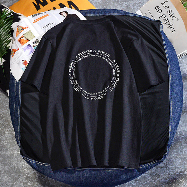 Reflective printed combed cotton round neck short-sleeved top