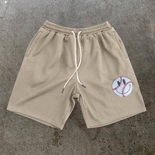 Retro Fashion Smiley Print Casual Shorts