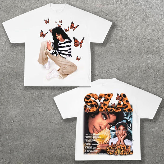 Hip hop retro print short sleeve T-shirt
