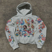 Jesus Print Long Sleeve Zipper Hoodies