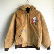 Washed distressed cross patch embroidery long sleeve zipper thickened jacket