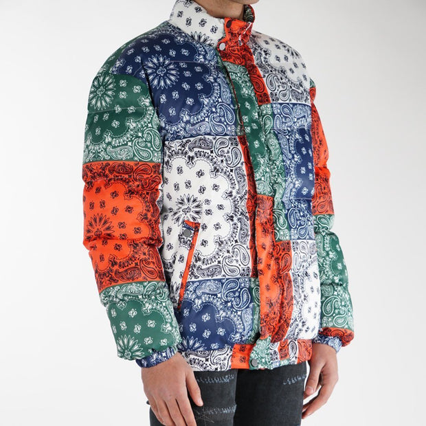 Personalized color matching men's cashew flower long-sleeved zipper cotton jacket