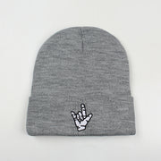 Rap gesture embroidery men's and women's knitted hat