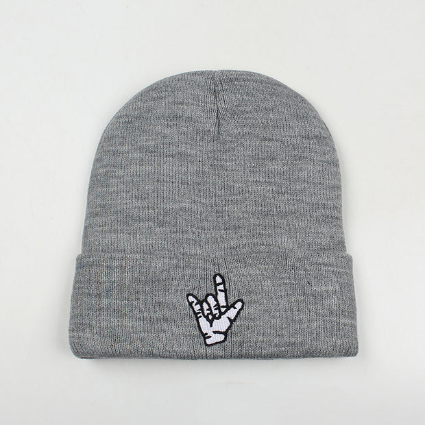 Rap gesture embroidery men's and women's knitted hat