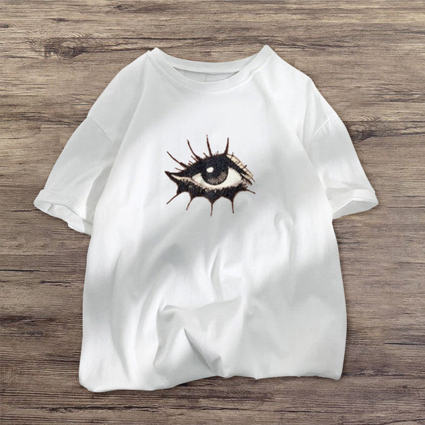 Retro fashion eyes print short-sleeved T-shirt