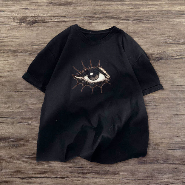 Retro fashion eyes print short-sleeved T-shirt