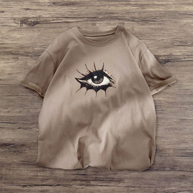 Retro fashion eyes print short-sleeved T-shirt