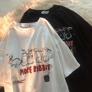 Naughty Bunny American Retro Print Short Sleeve Crew Neck T-shirt