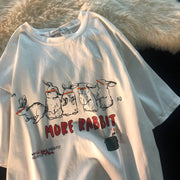 Naughty Bunny American Retro Print Short Sleeve Crew Neck T-shirt