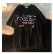 Naughty Bunny American Retro Print Short Sleeve Crew Neck T-shirt