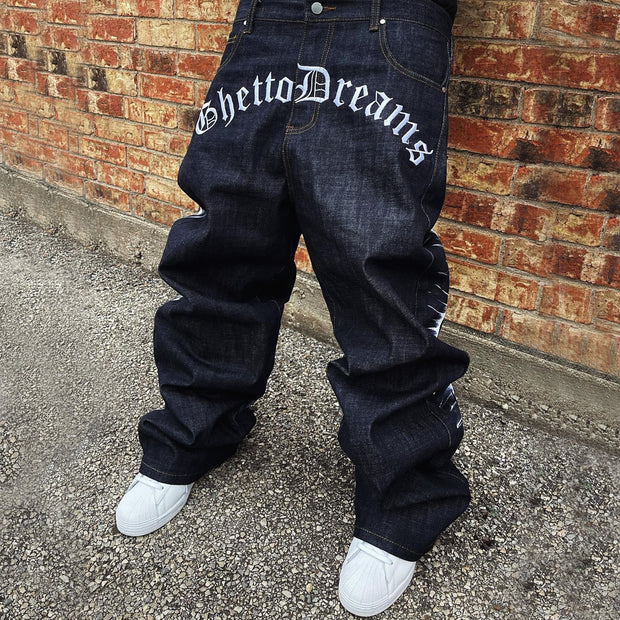 Skull Virgin Mary Print Jeans