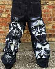 Skull Virgin Mary Print Jeans