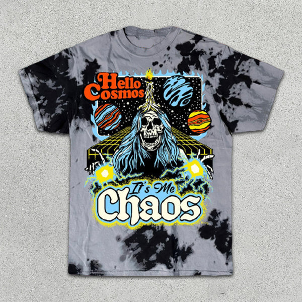 Tie-Dye Skull Graphic Print Short Sleeve T-Shirt